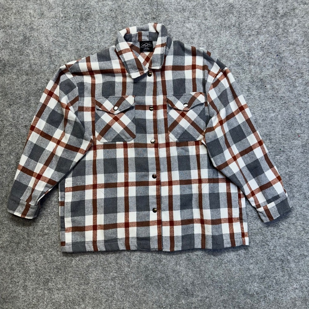 HFX Plaid Button Down Shirt Mens XL Grey Orange Wool Blend Long Sleeve